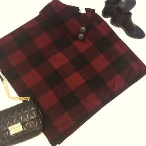 Le Moda Buffalo Plaid button poncho